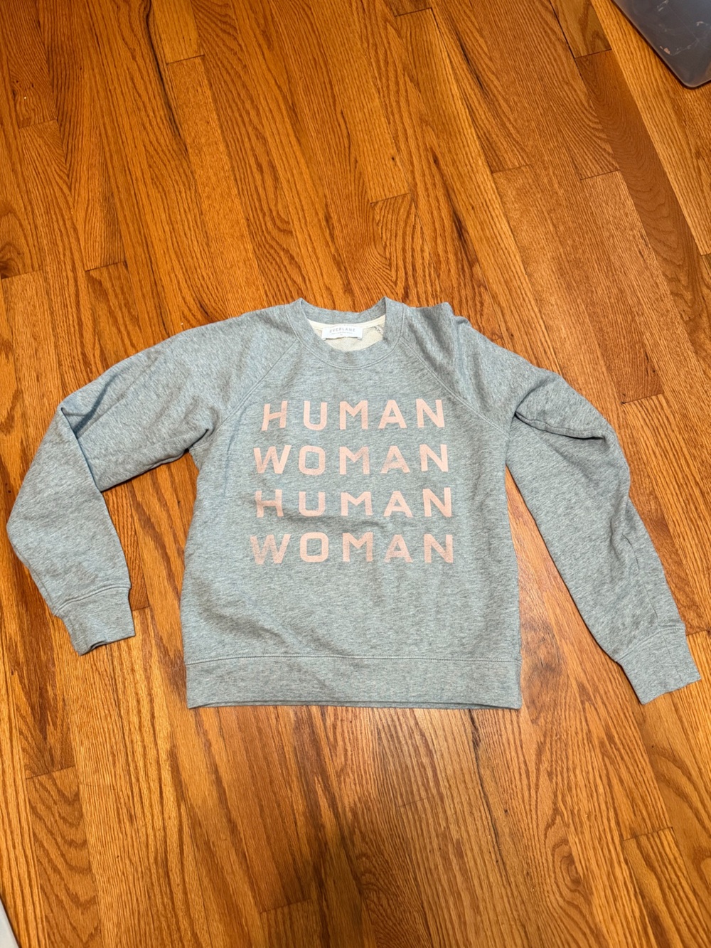 Everlane Gray Sweatshirt with Pink "Human Woman" Graphic